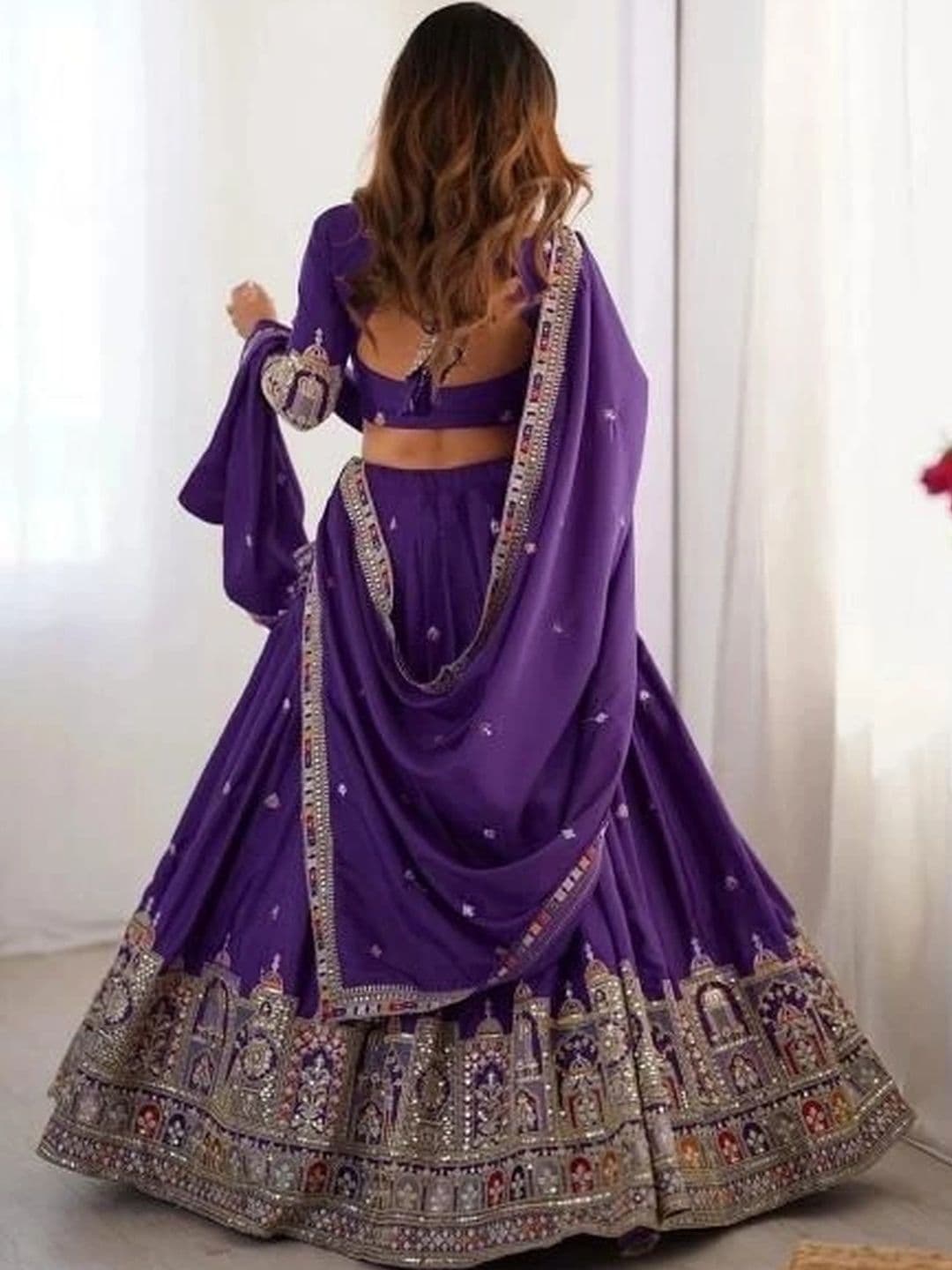 Vishu Saree Embellished Mirror Work Ready to Wear Lehenga & Blouse With Dupatta thumbnail 3