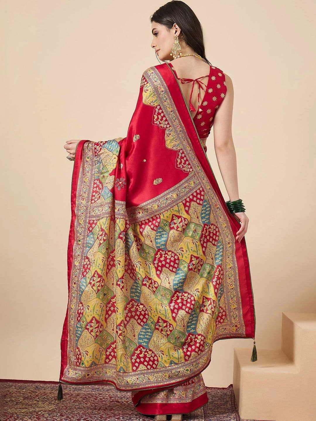Sangria Ethnic Motifs Mirror Work Poly Georgette Designer Saree thumbnail 2