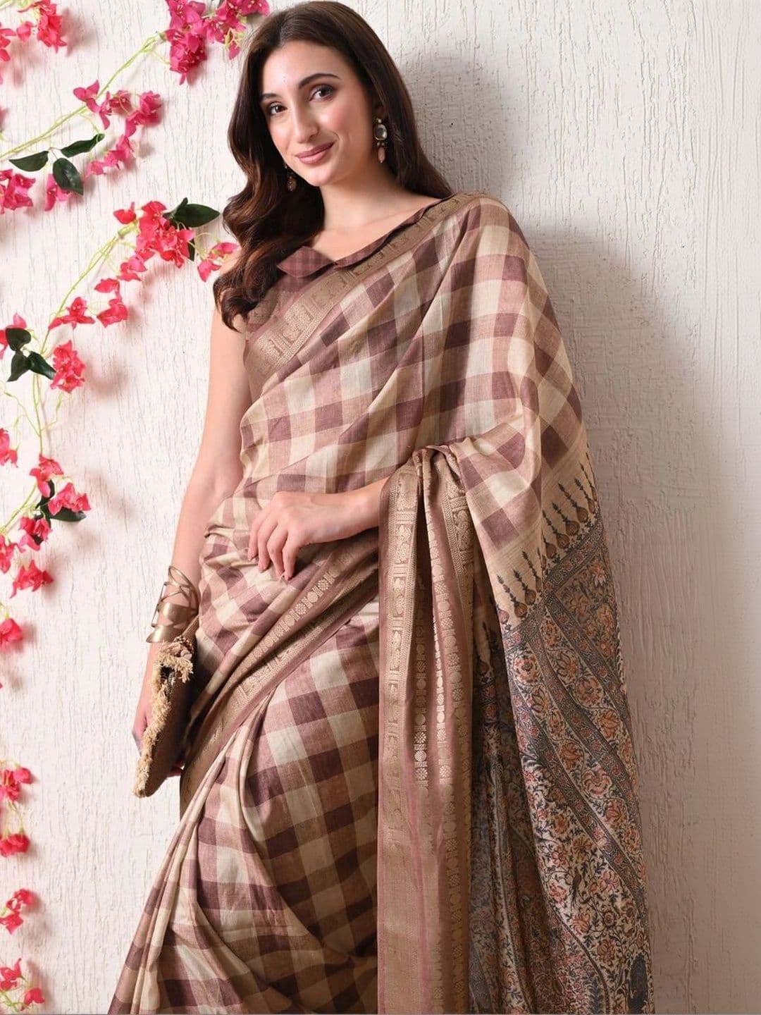KALINI Checked Silk Cotton Saree thumbnail 2