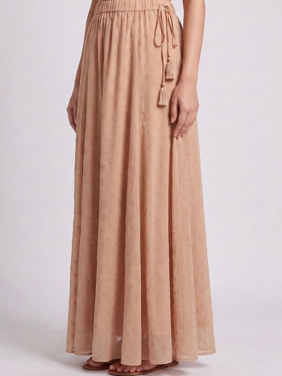 zuri Women Georgette Self Design Smocked Maxi Flared Skirt thumbnail 5