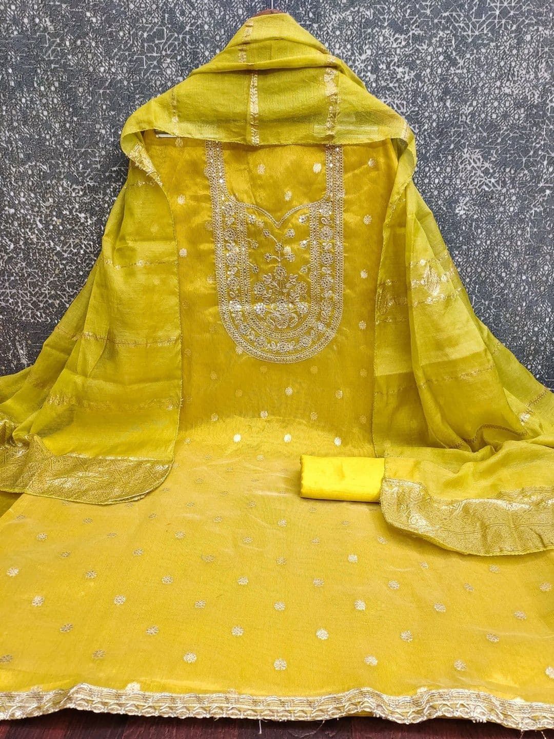 Dhaaga Ghar Embroidered Raw Silk Unstitched Dress Material thumbnail 2