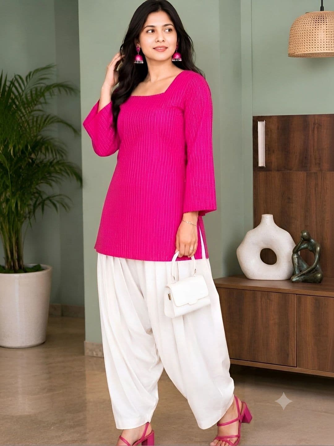 HERE&NOW Women Regular Pure Cotton Kurti with Dhoti Pants - view 1