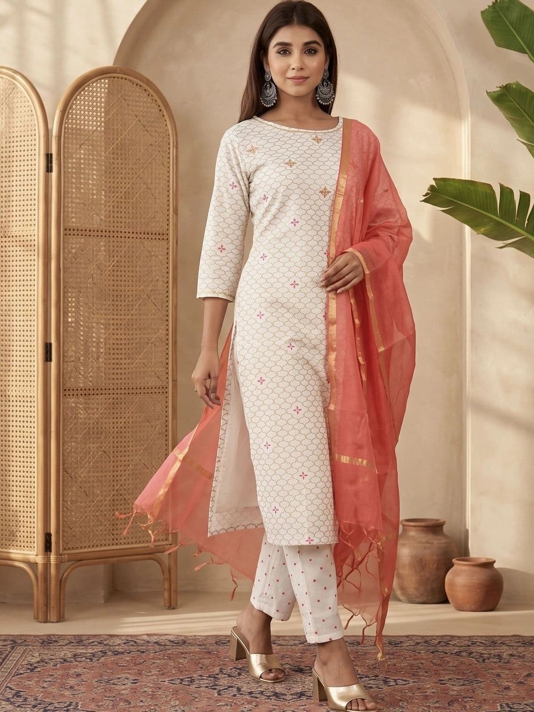 Sangria Women Printed Regular Pure Cotton Kurta with Trousers & With Dupatta - view 1