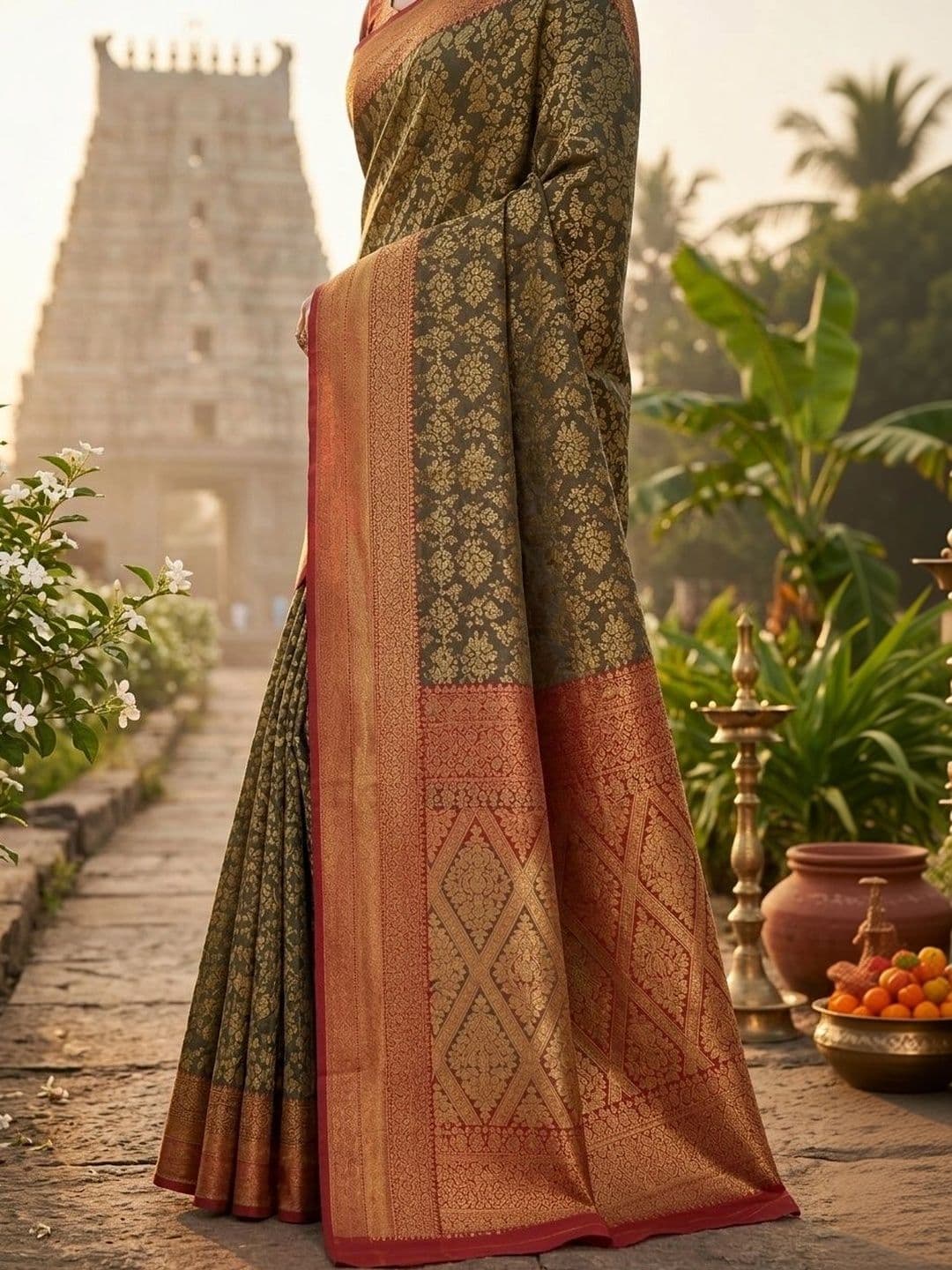 Owlsky Women Woven Design Zari Art Silk Kanjeevaram Saree thumbnail 2