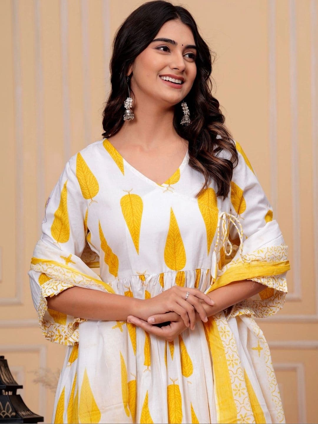 MEERA FAB Women Ethnic Motifs Printed Angrakha Pure Cotton Kurta with Trousers & With Dupatta thumbnail 7