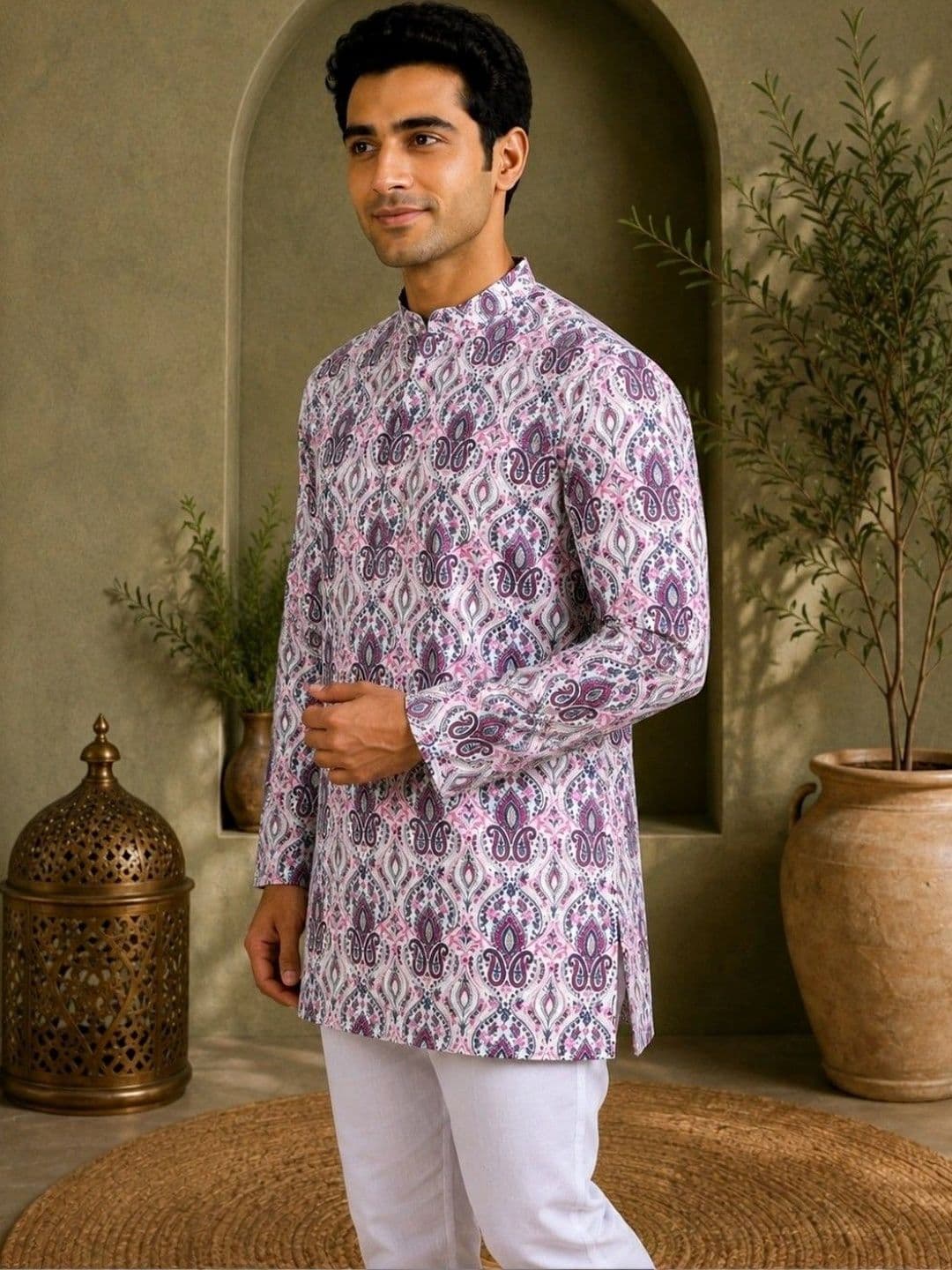 TATTVA Printed Thread Work Mandarin Collar Short Kurta thumbnail 6