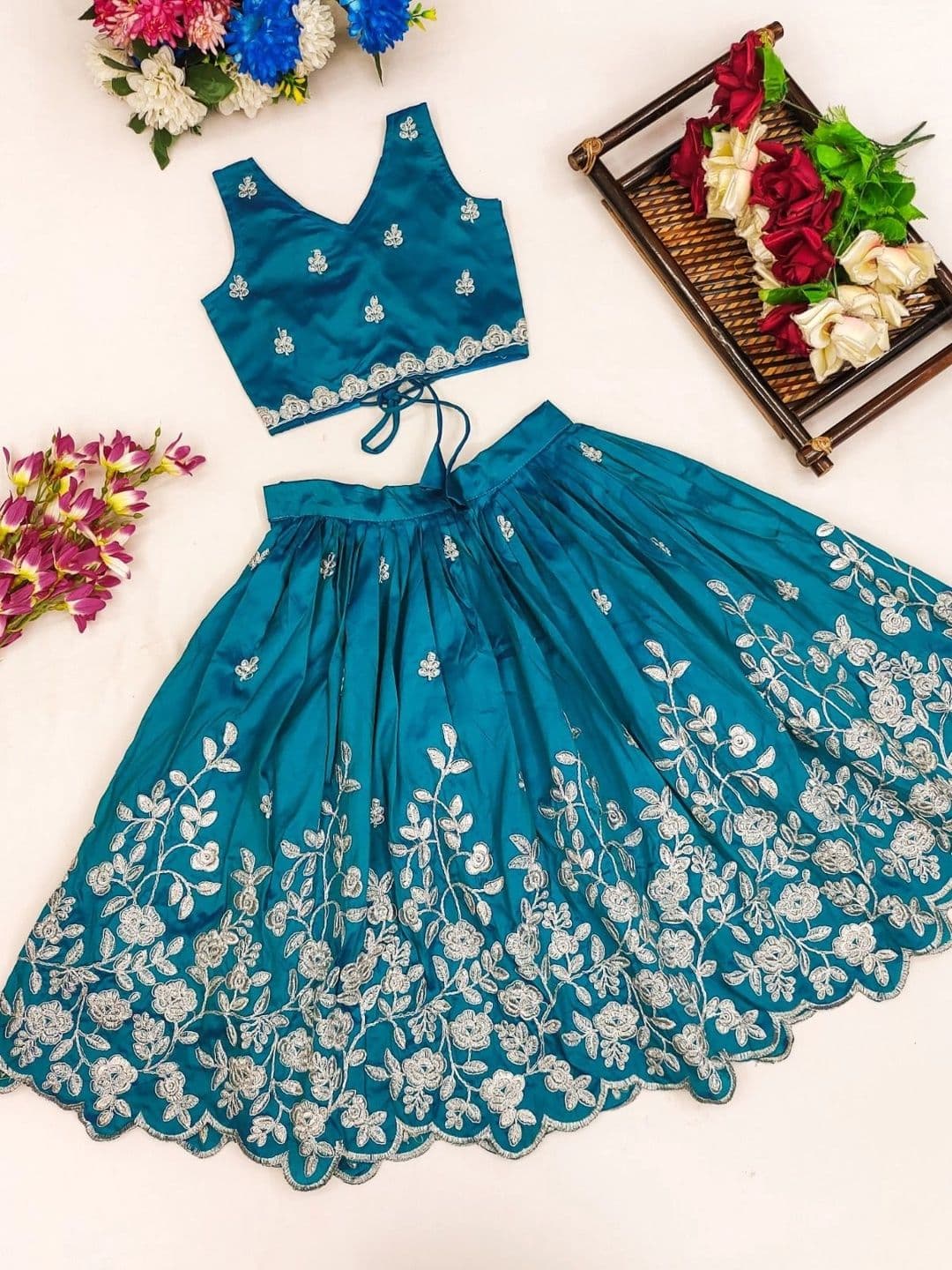 Sangria Girls Embroidered Thread Work Ready to Wear Lehenga & Choli thumbnail 5