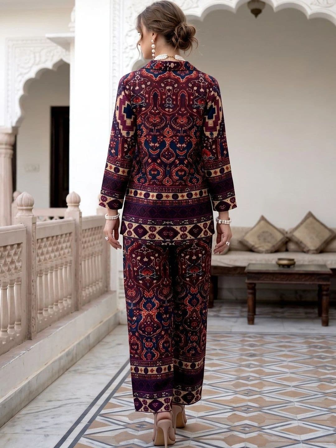 Laasika Maroon Printed Tunic Shirt with Palazzos thumbnail 5