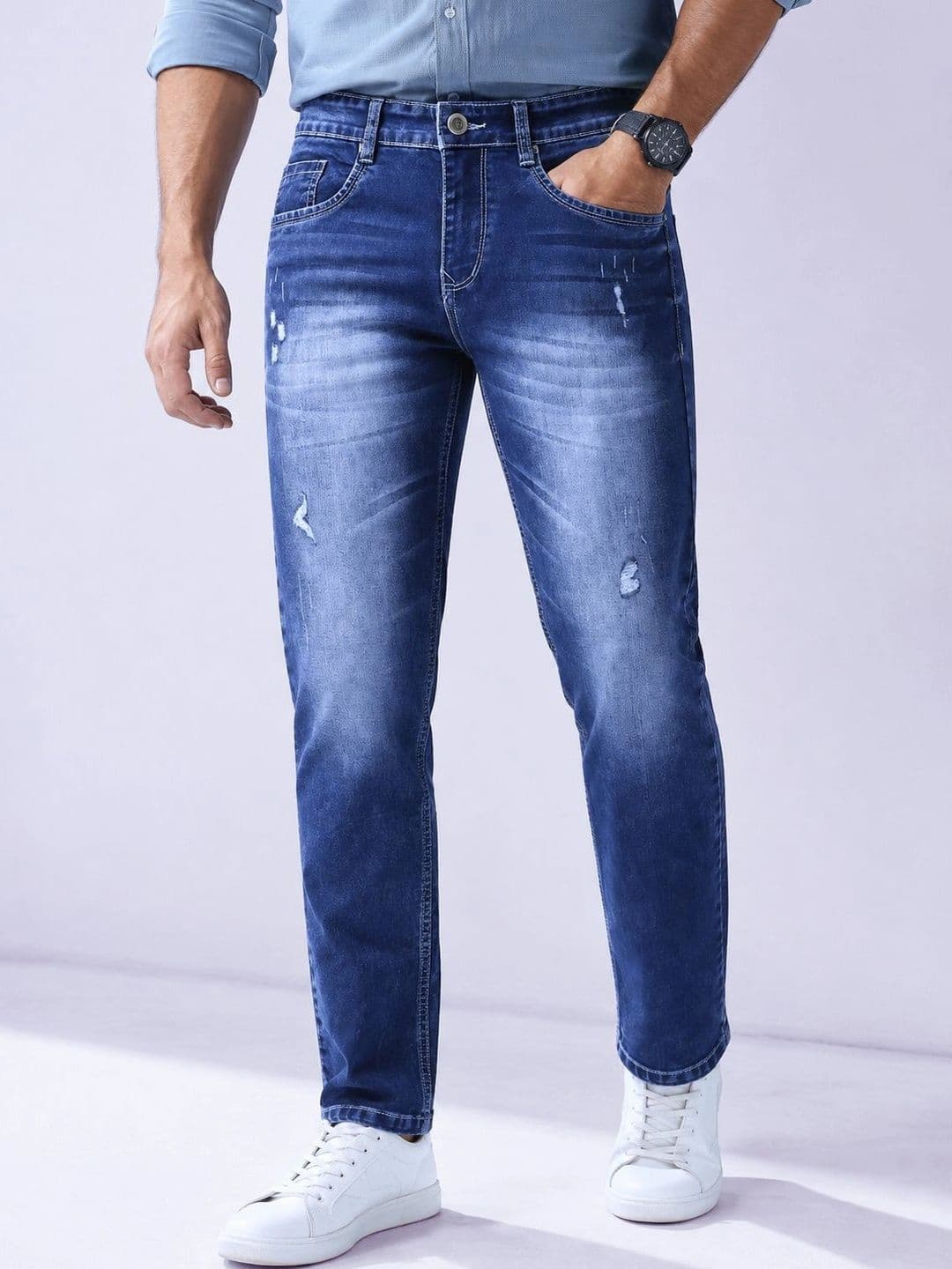 GEX Men Jean Regular Fit Mid-Rise Low Distress Light Fade Stretchable Jeans - view 1