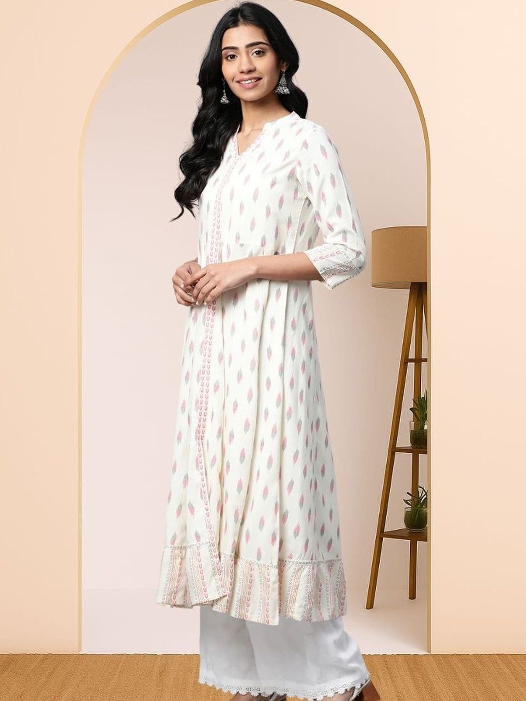 KALINI Women White Viscose Rayon Anarkali Kurtas thumbnail 3