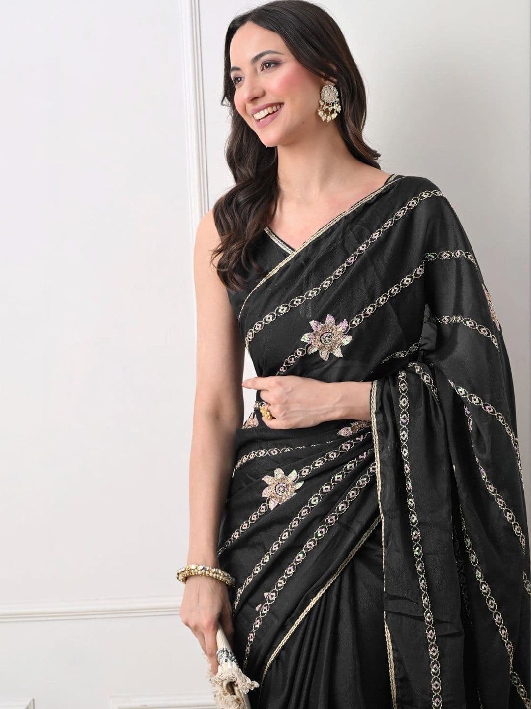 KALINI Embellished Embroidered Poly Georgette Saree thumbnail 6