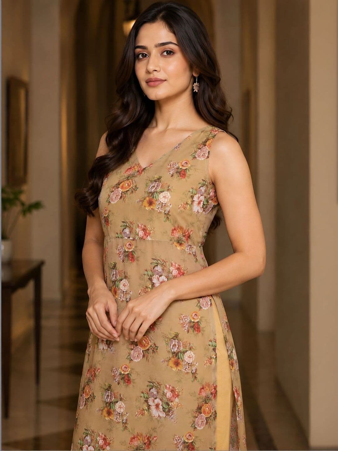 Bunai Women Floral Printed Regular Kurta with Trousers thumbnail 2