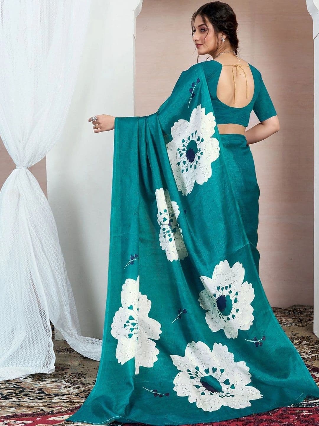 SANISA Floral Pure Cotton Saree thumbnail 3