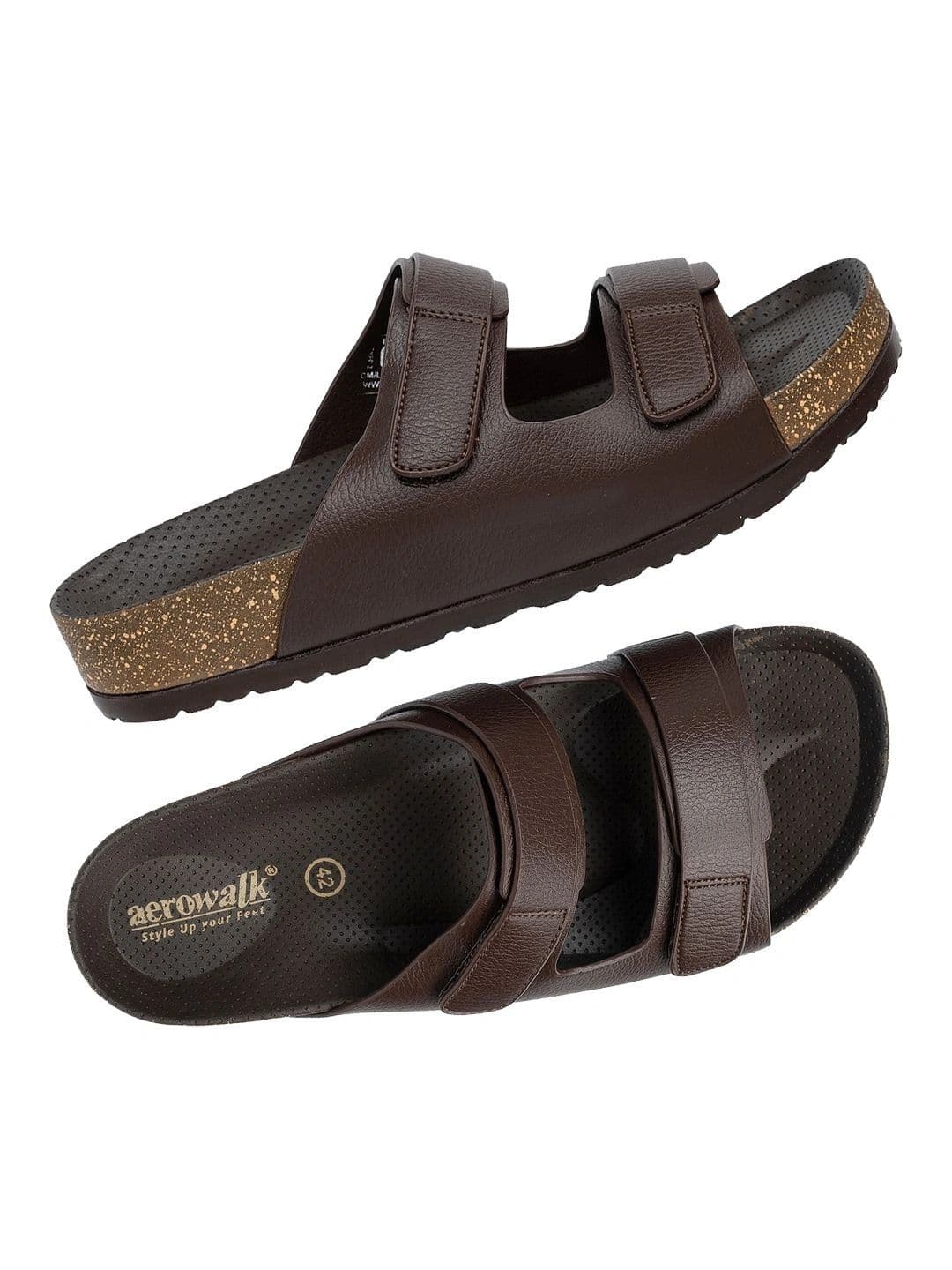 Aerowalk Men Brown Double-Strap Comfort Slide Sandals thumbnail 3
