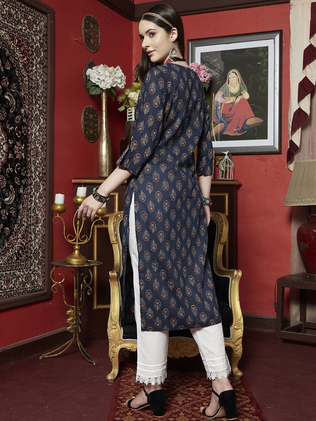 Sangria X fwd  Ethnic Motifs Printed Cotton Straight Kurta thumbnail 3