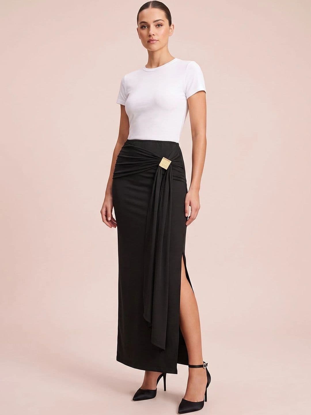 ATELIER REBEL Women Draped Side Slit Maxi Straight Skirt - view 1