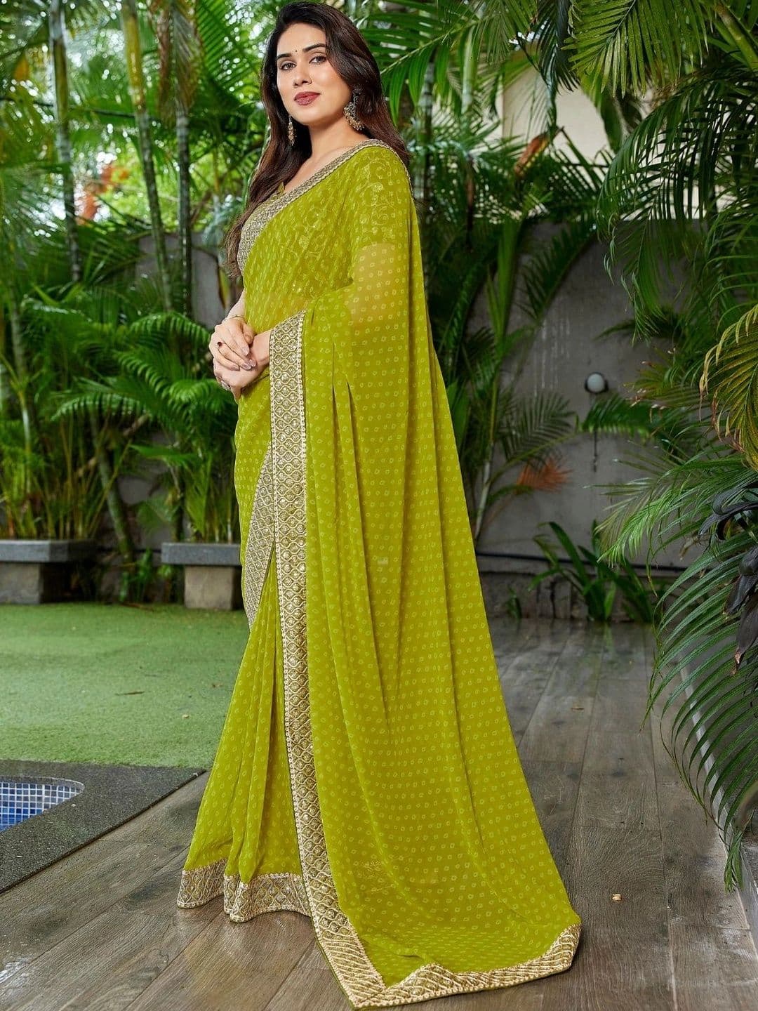 Mitera Bandhani Embroidered Pure Georgette Designer Saree thumbnail 4