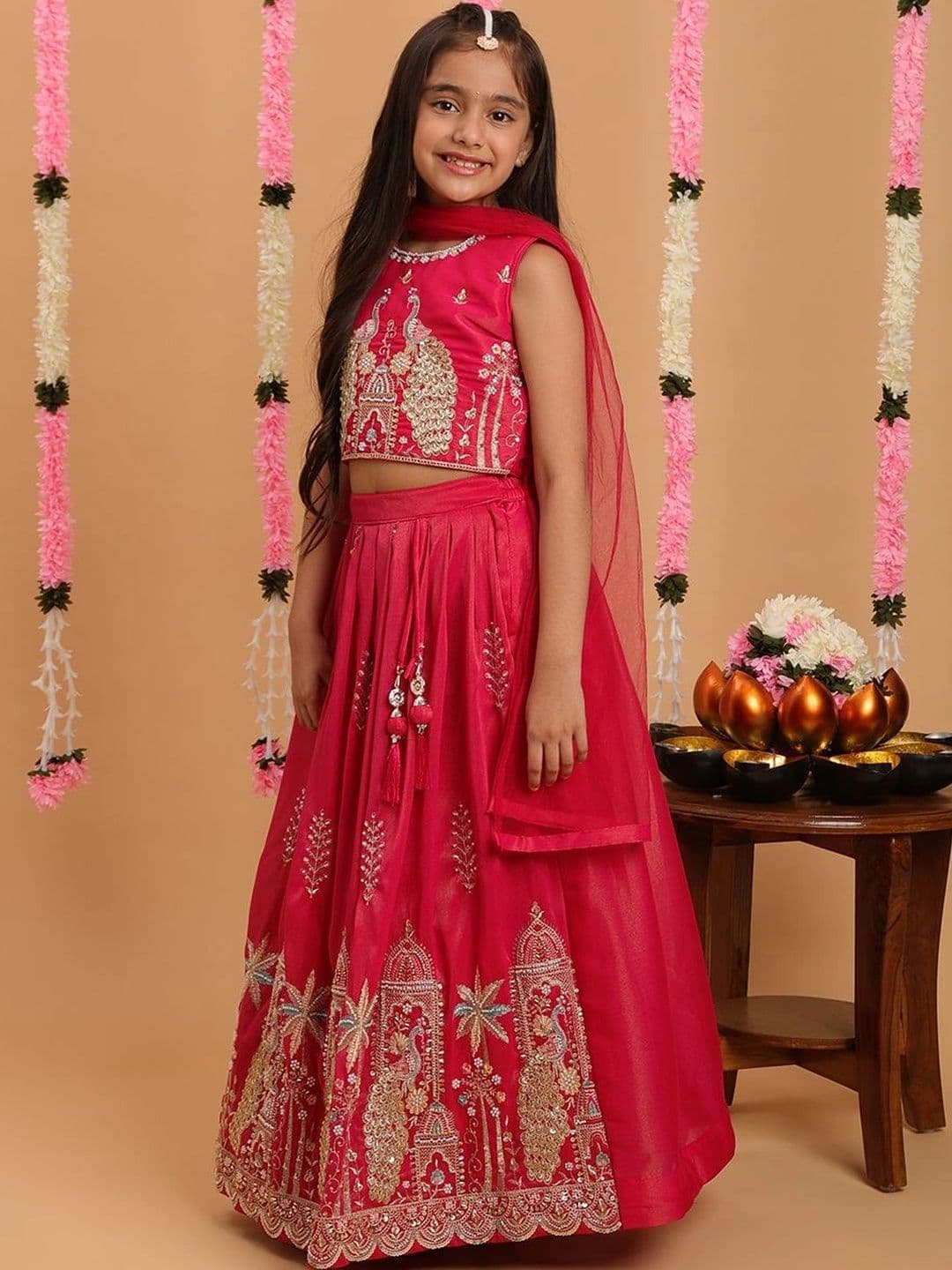 Tiny Kingdom Girls Embroidered Thread Work Ready to Wear Lehenga & Blouse With Dupatta thumbnail 4