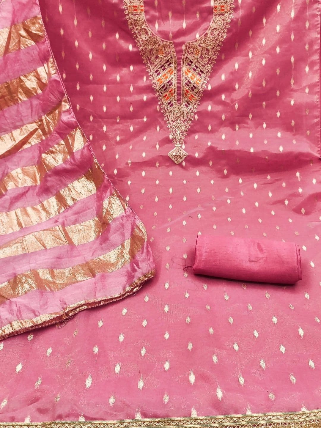 Dhaaga Ghar Embroidered Art Silk Unstitched Dress Material thumbnail 4