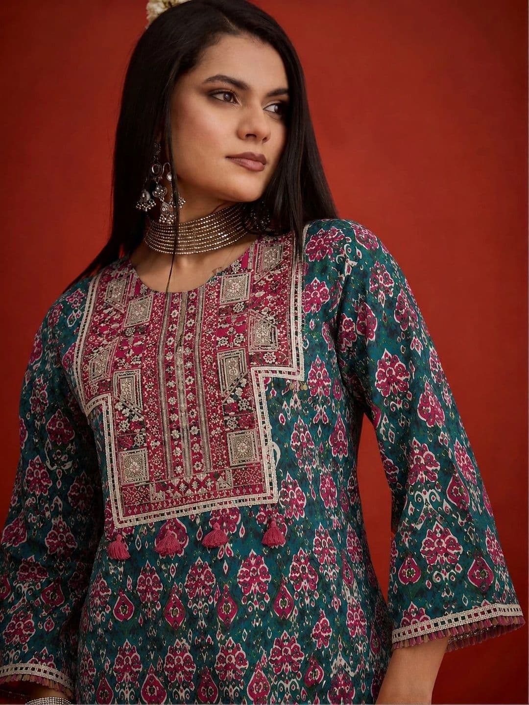 Stylum Women Ethnic Motifs Printed Regular Pure Cotton Kurta with Patiala thumbnail 6