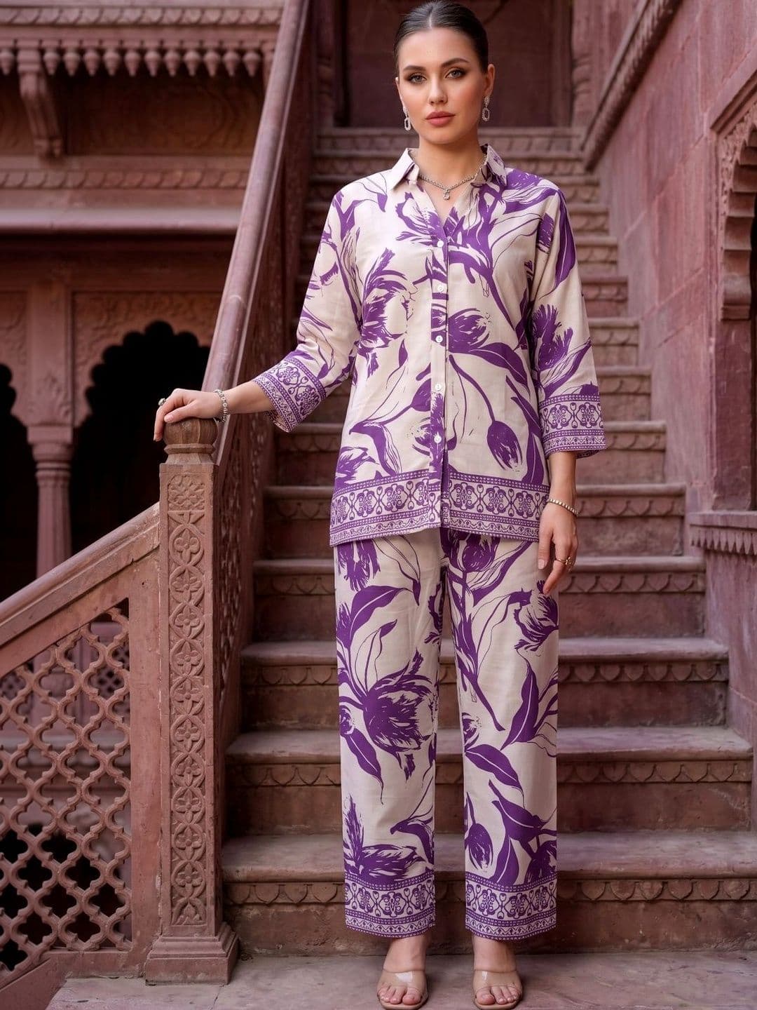 Laasika Floral Printed Shirt with Trousers - view 1