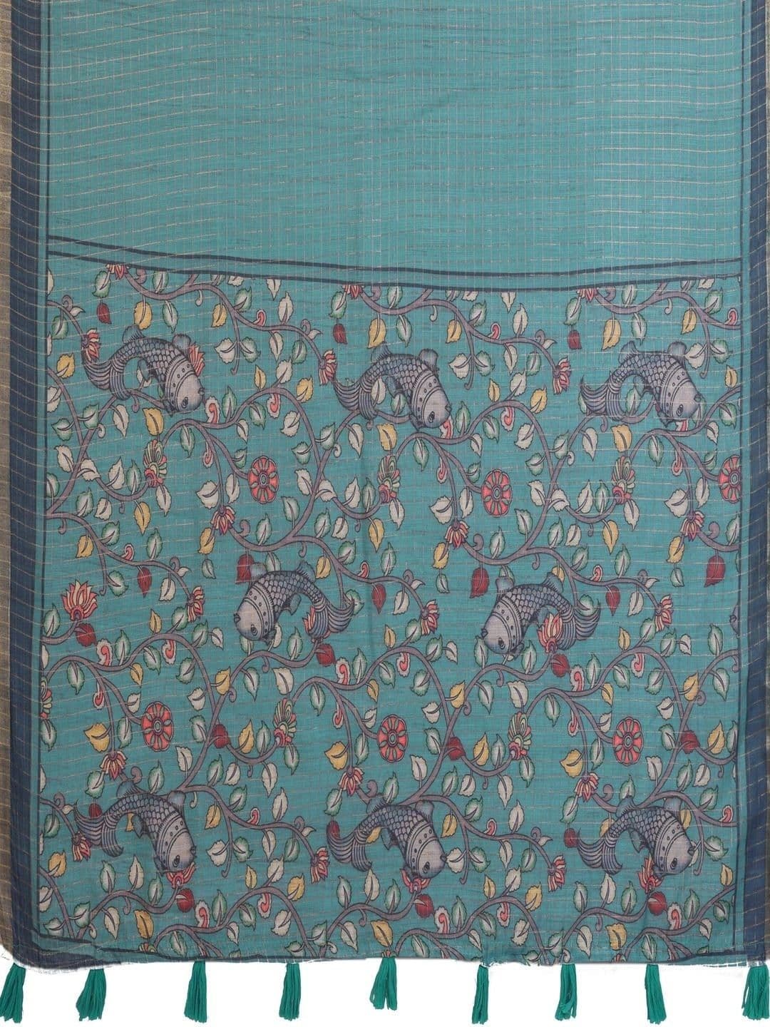 Pixie lane Floral Zari Linen Blend Saree thumbnail 3