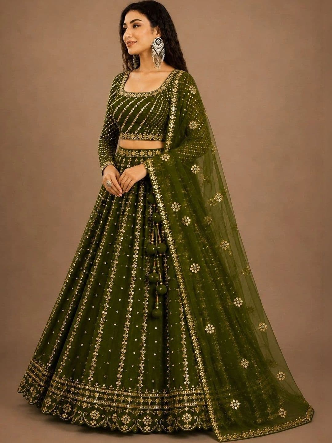 House of Pataudi Embellished Mirror Work Ready to Wear Lehenga & Blouse With Dupatta thumbnail 6