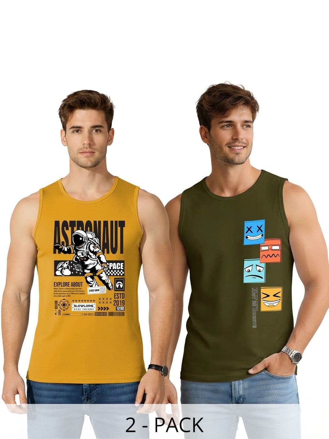 SLOWLORIS Men Pack Of  2 Printed T-shirt - view 1
