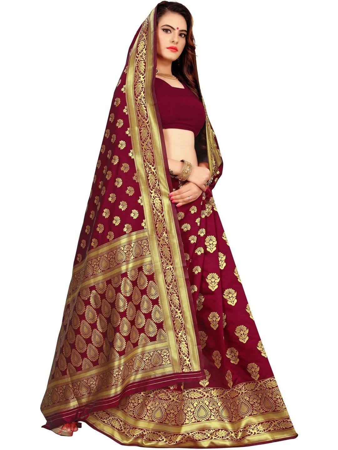 TINA FASHION Floral Zari Art Silk Fusion Banarasi Saree thumbnail 3