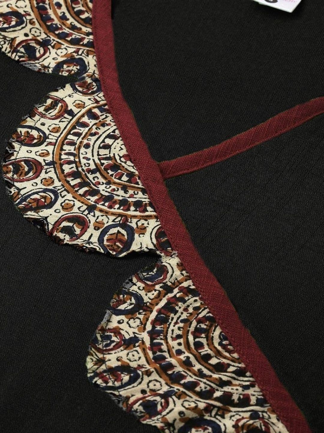 KALINI Women Solid Cotton Patchwork V-Neck Angrakha Anarkali Kurtas thumbnail 3