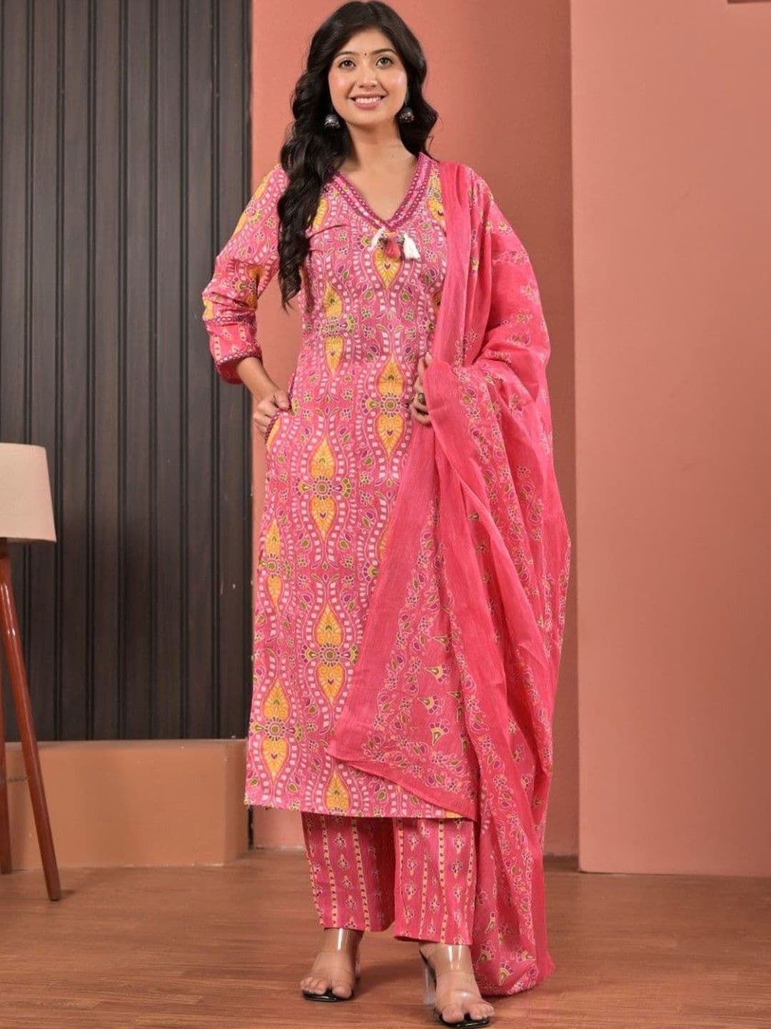 Yashee Women Ethnic Motifs Printed Regular Pure Cotton Kurta with Trousers & With Dupatta thumbnail 6