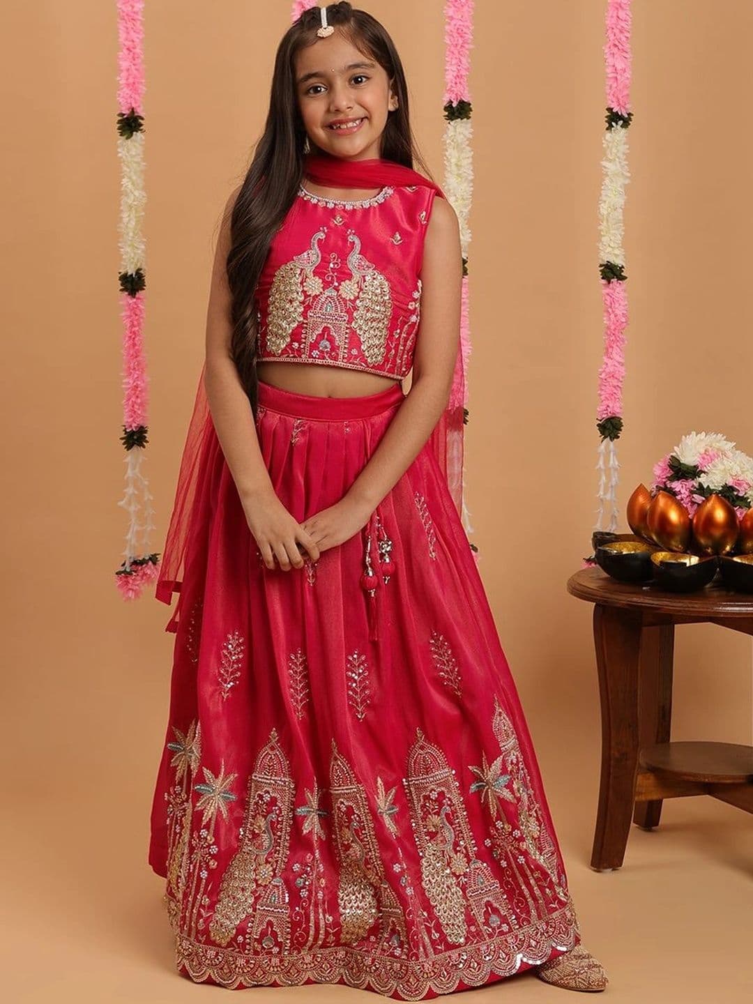 Tiny Kingdom Girls Embroidered Thread Work Ready to Wear Lehenga & Blouse With Dupatta - view 1