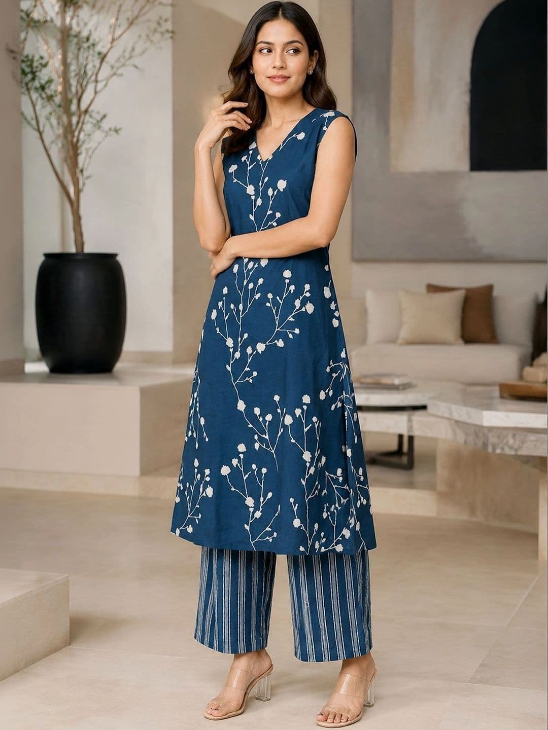 Bunai Women Floral Printed Regular Kurta with Palazzos - view 1