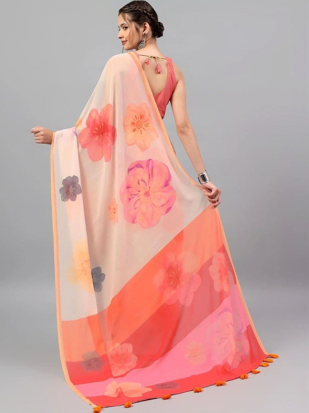 Pixie lane Floral Poly Georgette Saree thumbnail 5