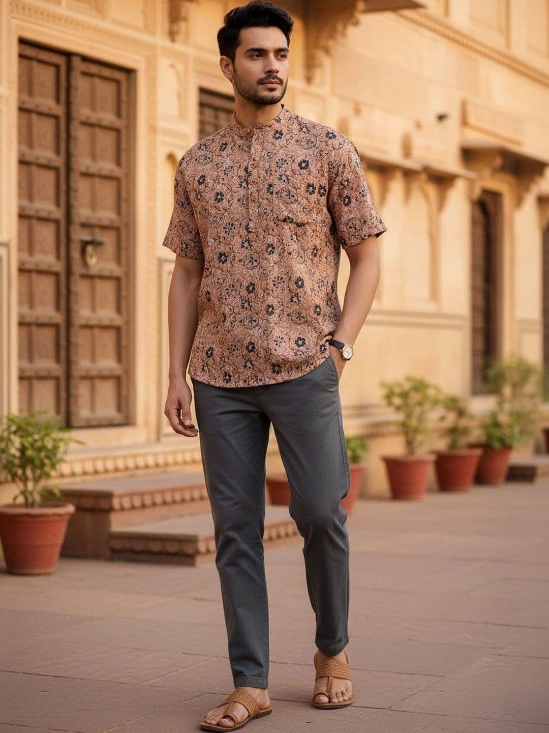 Cot'N Soft Men Ethnic Motifs Printed Mandarin Collar Pure Cotton Kurta thumbnail 4