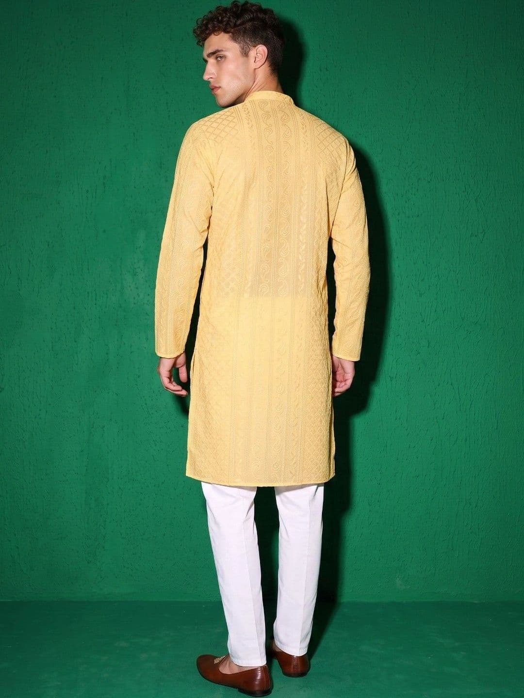 DRIP CHOWK Men Embroidered Chikankari Georgette Kurta thumbnail 4
