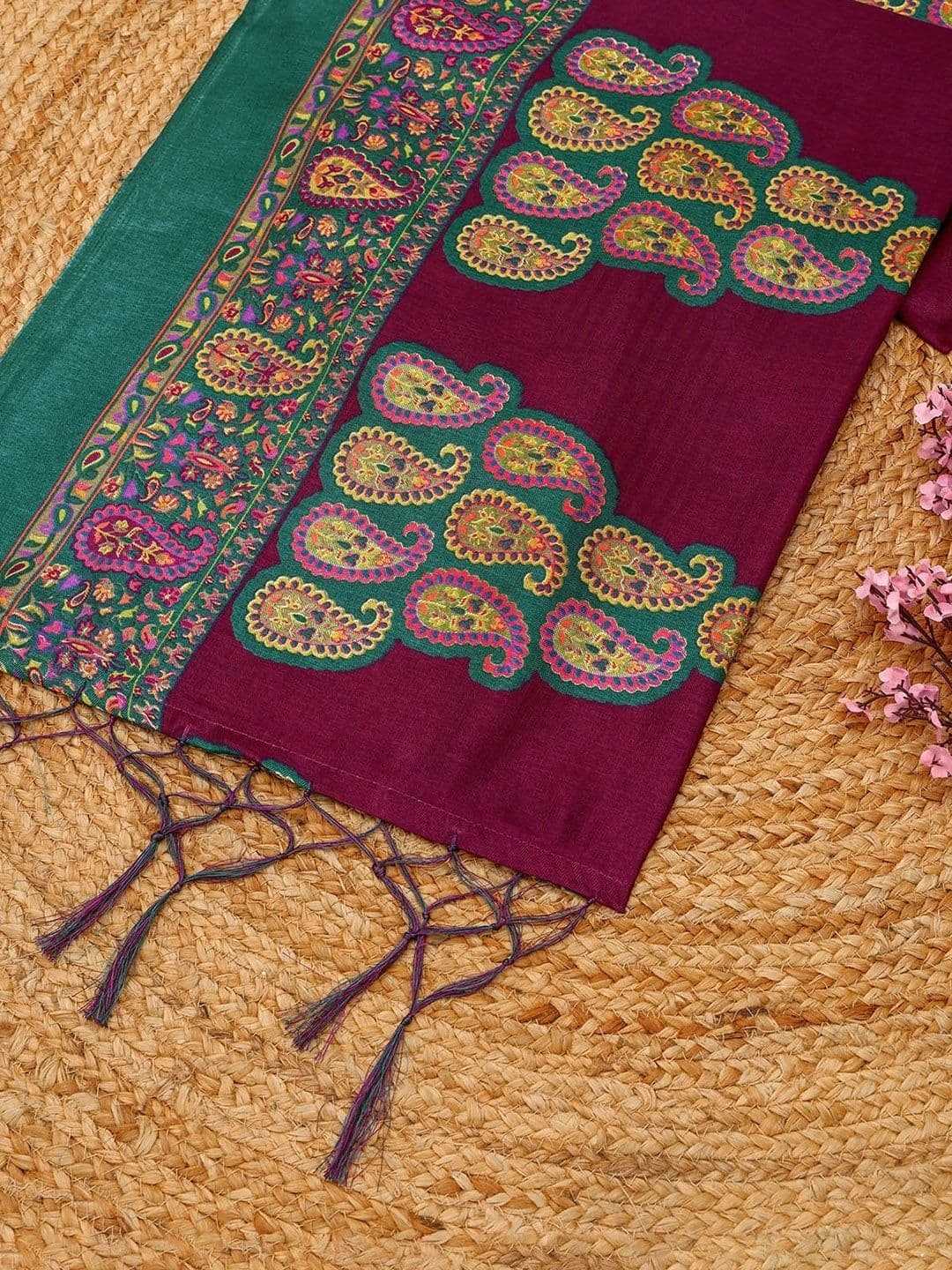 Soch Paisley Embroidered Dupatta with Thread Work thumbnail 4