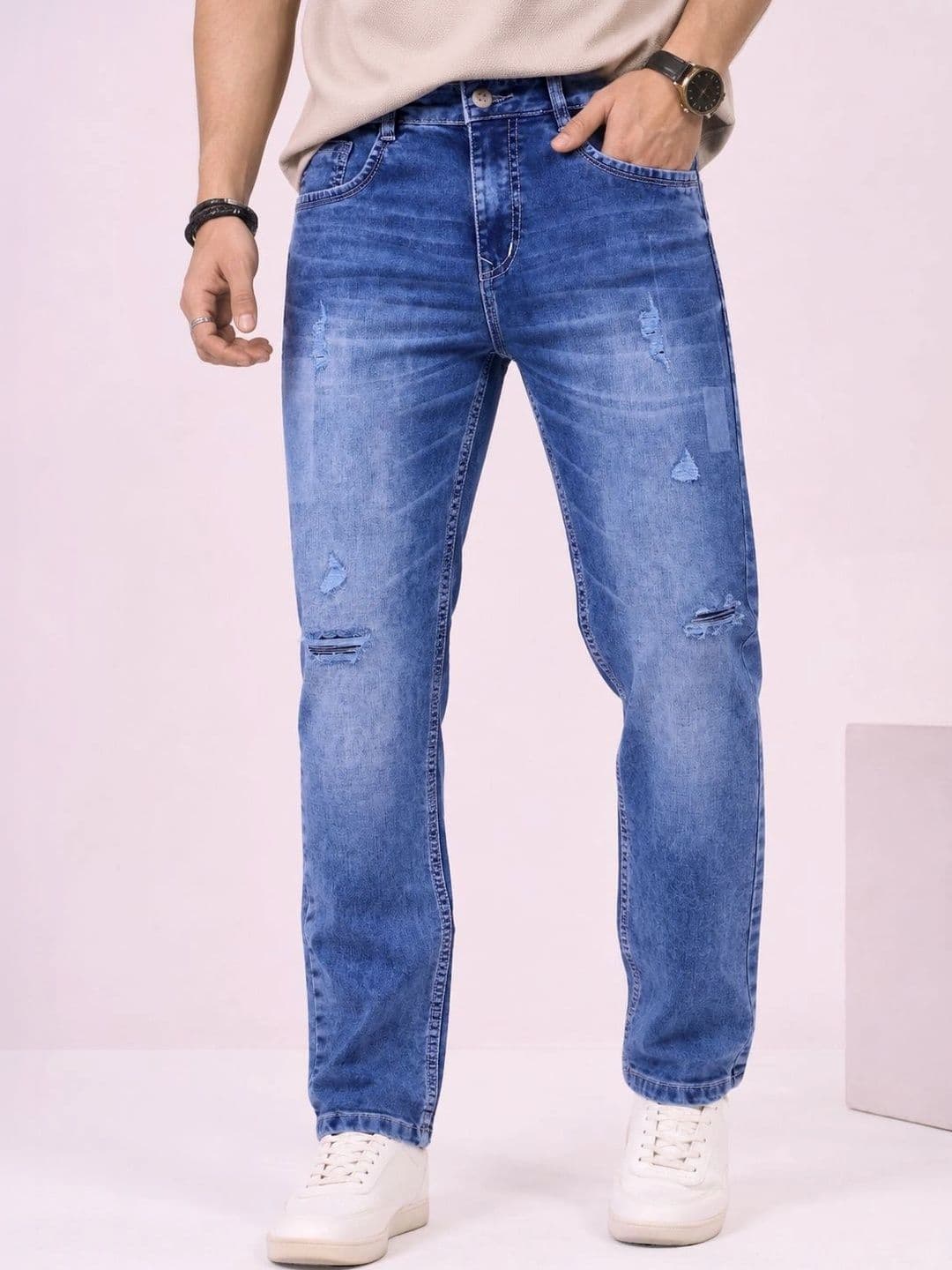 GEX Men Jean Regular Fit Mid-Rise Low Distress Stretchable Jeans - view 1