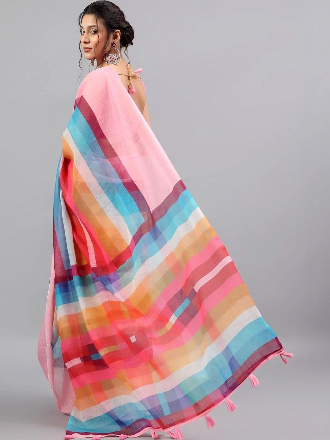 Pixie lane Striped Zari Linen Blend Saree thumbnail 6