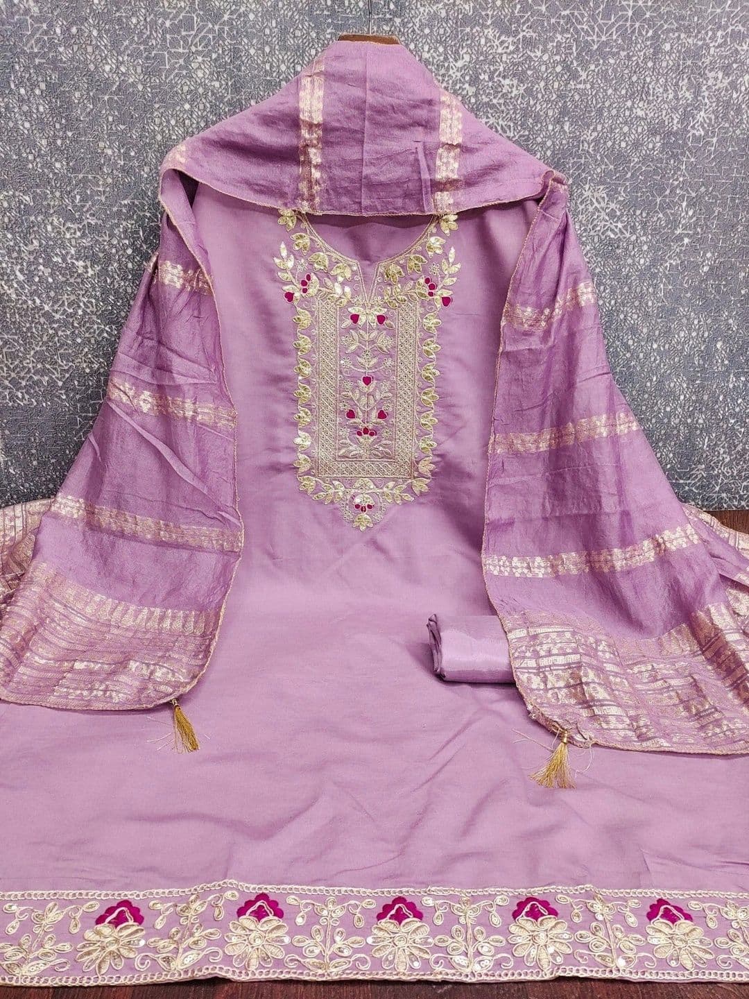 TAVAS Embroidered Pure Silk Unstitched Dress Material thumbnail 3
