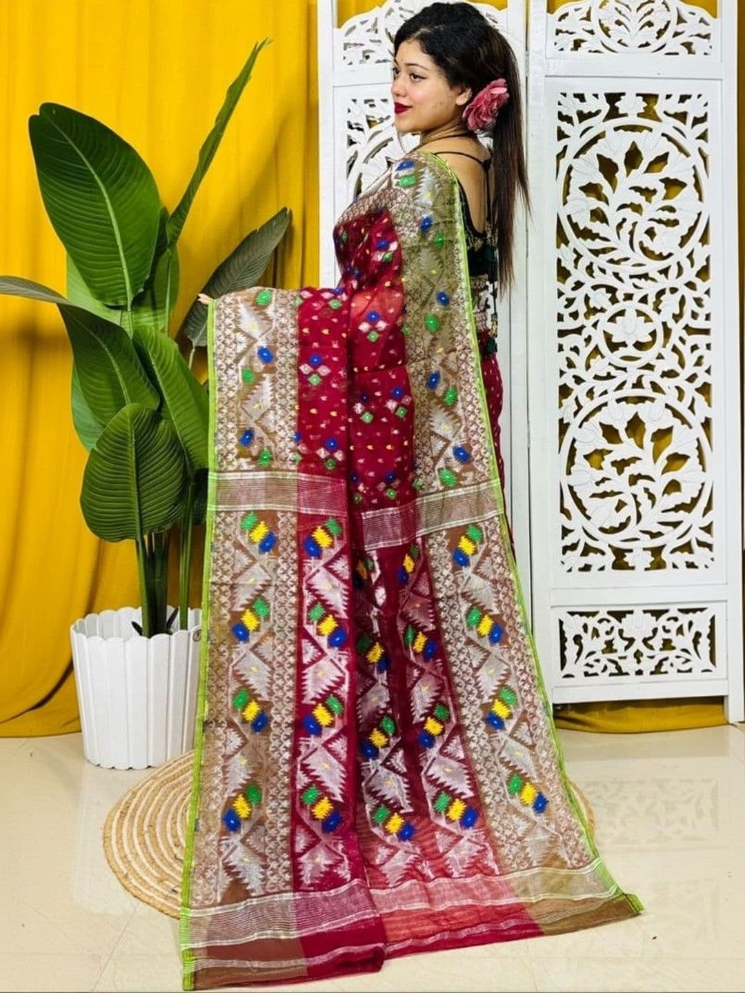 Basana Saree Kuthir Woven Design Zari Silk Cotton Jamdani Sarees thumbnail 2
