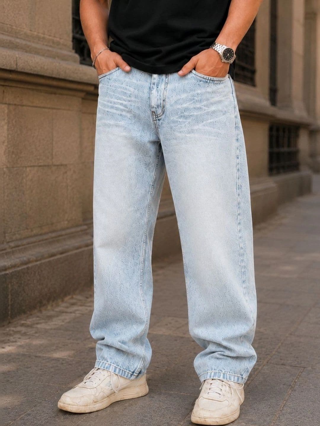 MQ Denim Men Straight Fit Mid-Rise Low Distress Light Fade Jeans - view 1