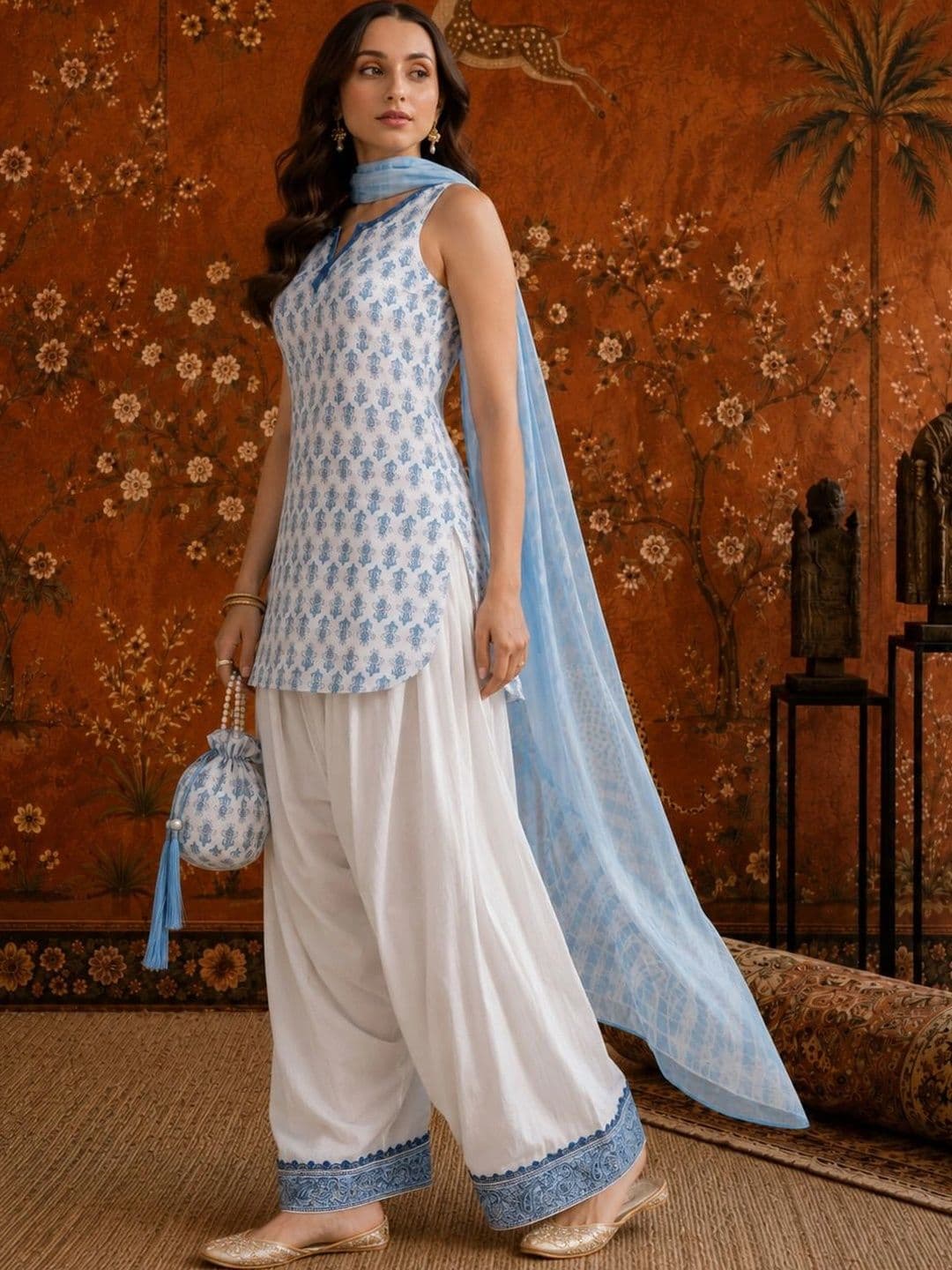 Sangria Women Ethnic Motifs Printed Regular Pure Cotton Farshi Salwar Suit Set thumbnail 5