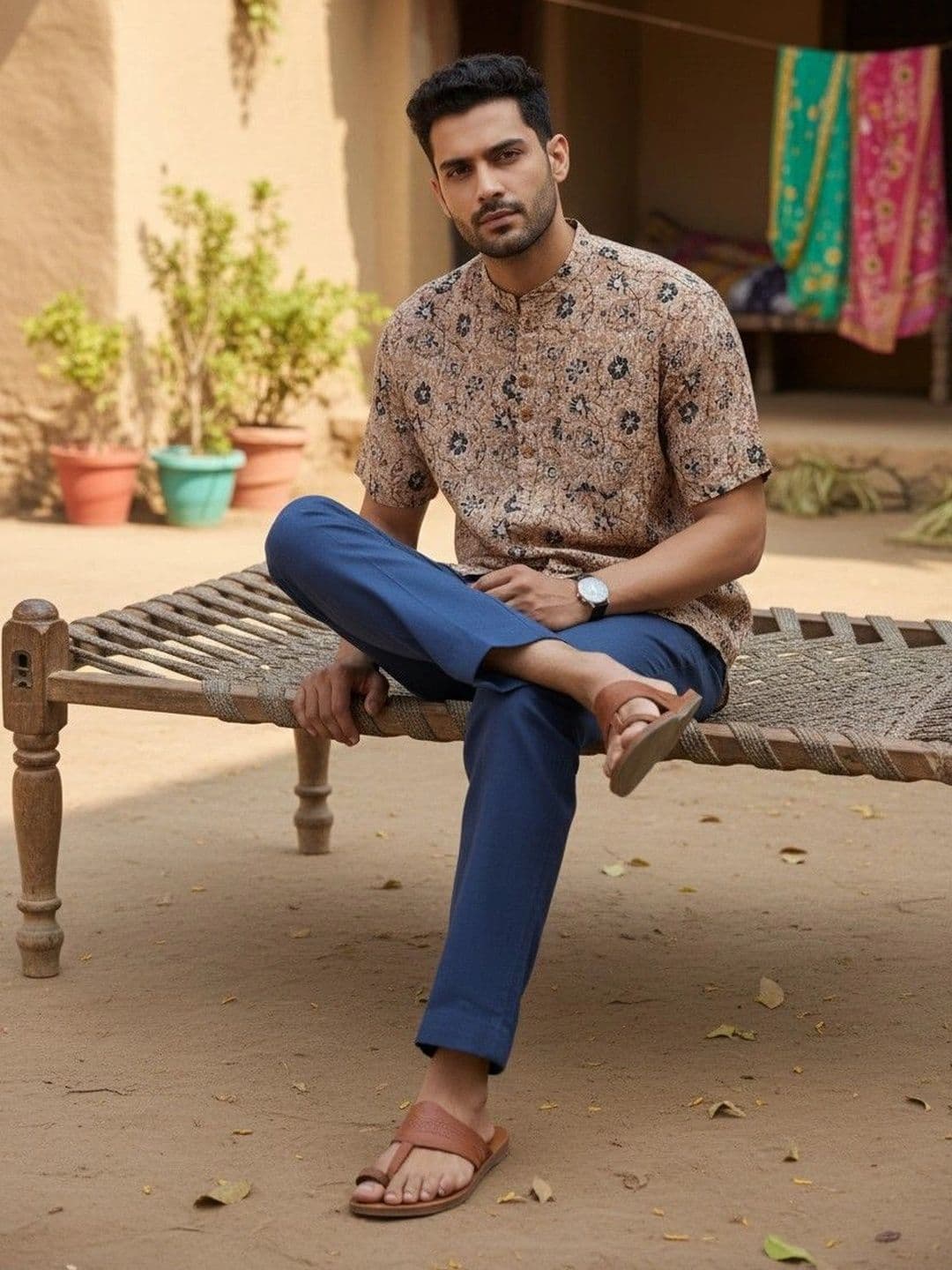 Cot'N Soft Men Ethnic Motifs Printed Mandarin Collar Pure Cotton Kurta - view 1