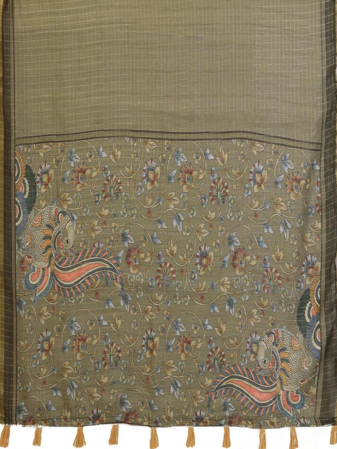 Pixie lane Floral Zari Linen Blend Saree thumbnail 5