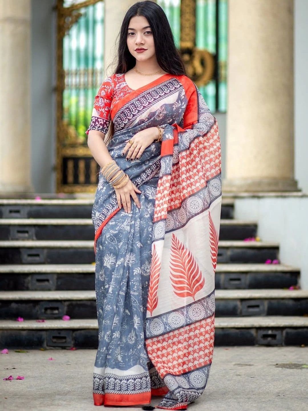 Moda Rapido Floral Pure Cotton Saree thumbnail 4