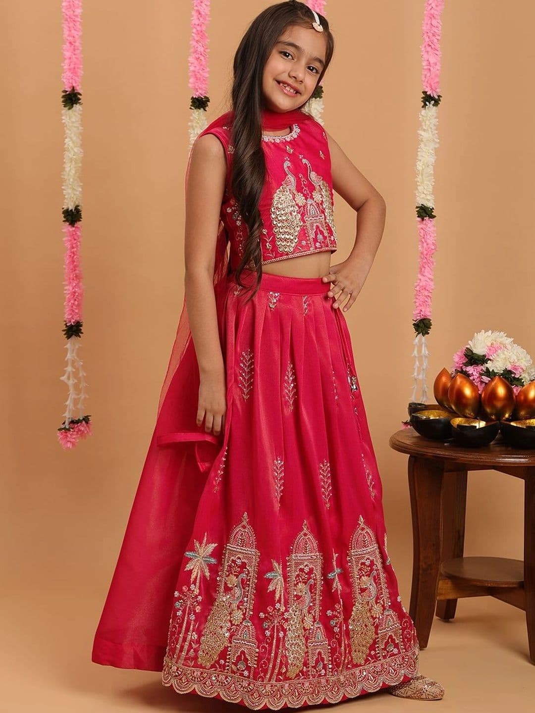 Tiny Kingdom Girls Embroidered Thread Work Ready to Wear Lehenga & Blouse With Dupatta thumbnail 3