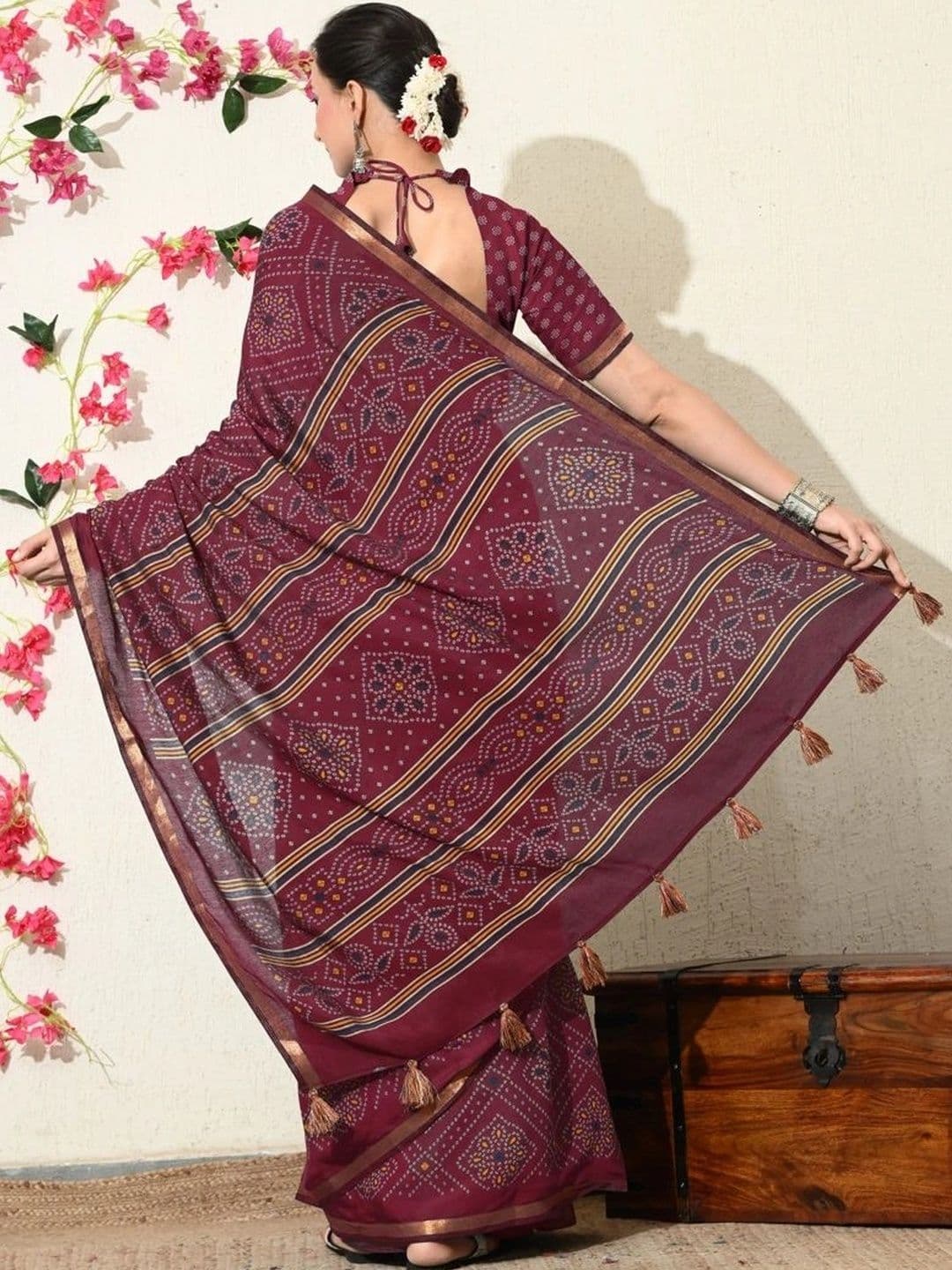 KALINI Women's Block Print Saree thumbnail 4