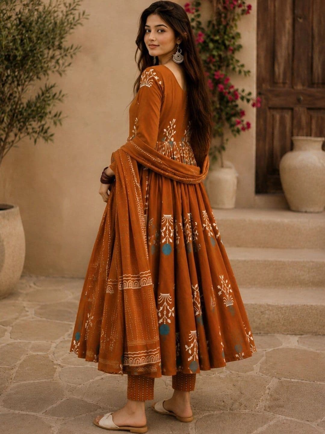 Mogra Designs Women Ethnic Motifs Printed Empire Kurta with Trousers & With Dupatta thumbnail 2