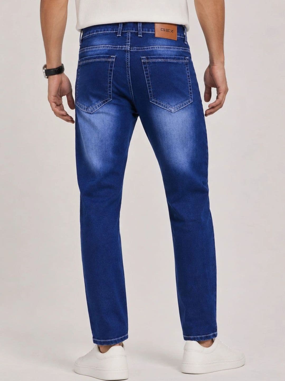 GEX Men Jean Regular Fit Mid-Rise Low Distress Coated Stretchable Jeans thumbnail 5